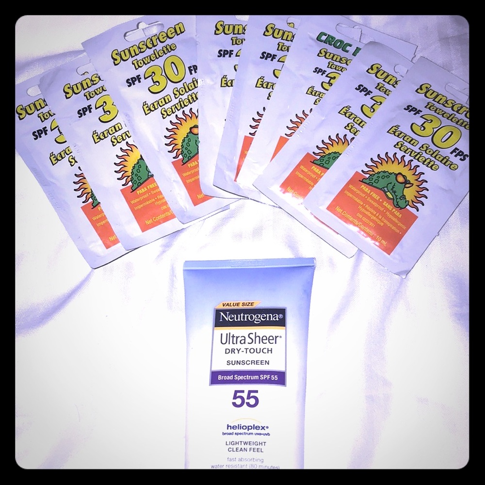 Sunscreen and towelettes